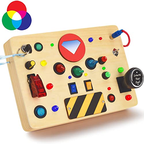 POLKRANE Busy Board mit LED-Licht, sensorisches Spielzeug für Kleinkinder von 1 bis 3 Jahren, Montessori Spielzeug mit Kippschalter, Reisespielzeug für Lernaktivitäten für Kleinkinder von POLKRANE