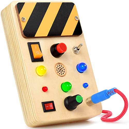 POLKRANE Montessori Busy Board Activity Board from 1 Year Montessori Wooden Toy with 8 LED Light Switch Toy Sensory Learning Toy for Babies and Toddlers from 1 2 3 4 Years von POLKRANE