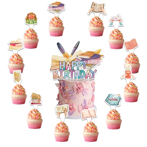 25 Pcs Bücher Kuchen Dekorationen Bücher Thema Kuchen Topper Cupcake Toppers für Lesebuch Liebhaber Geburtstag Dekorationen Bibliothek Party Dekorationen Geburtstagsparty Zubehör von POMNUG