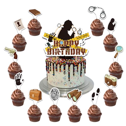 25 Pcs Detective Kuchen Dekorationen Detective Kuchen Topper Cupcake Toppers für Detective Geburtstag Dekorationen Detective Party Dekorationen Geburtstagsparty Zubehör von POMNUG