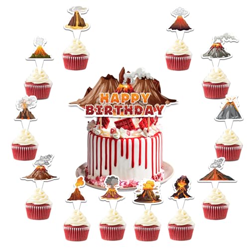 25 Pcs Vulkan Kuchen Dekorationen Vulkan Kuchen Topper Cupcake Toppers Lava Geburtstag Dekorationen für Vulkan Party Dekorationen Lava Geburtstag Party Zubehör von POMNUG