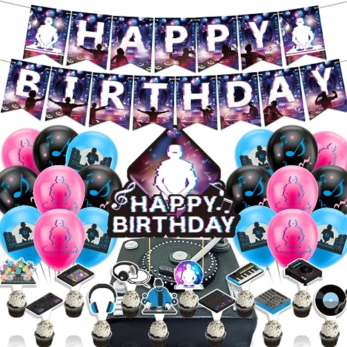 DJ Party Dekorationen Musik DJ Geburtstag Party Zubehör beinhaltet DJ Geburtstag Banner Kuchen Topper Cupcake Toppers Ballons für Rock DJ Party Dekorationen von POMNUG
