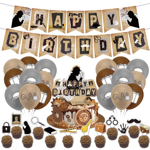 Detective Party Dekorationen Top Secret Geburtstag Party Zubehör beinhaltet Detective Geburtstag Banner Kuchen Topper Cupcake Toppers Ballons für Detective Party Mystery Party Dekorationen von POMNUG