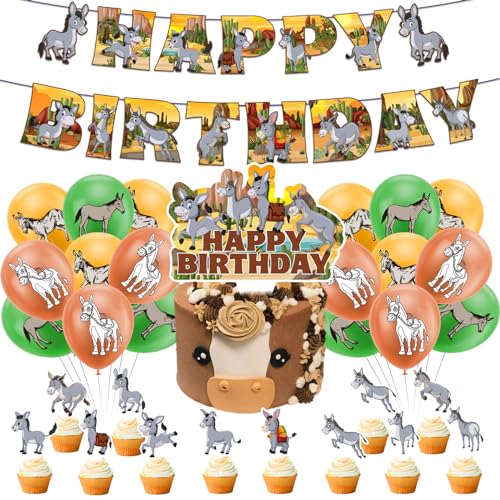 POMNUG Esel Geburtstag Party Supplies Esel Party Dekoration Kit Mit Netten Esel Geburtstag Banner Kuchen Topper Cupcake Toppers Ballons, POMNUG-AB08 POMNUG Esel Geburtstag Party Supplies Esel Party Dekoration Kit Mit Netten Esel Geburtstag Banner Kuchen Topper Cupcake Toppers Ballons, POMNUG-AB08 von POMNUG