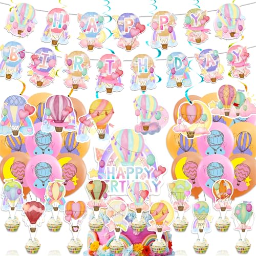 Heißluftballons Geburtstagsfeier Dekoration Bunte Heißluftballons Party Zubehör Beinhaltet Heißluftballons Geburtstagsbanner Spiralen Kuchen Cupcake Toppers Ballons für Baby Dusche Hochzeit Dekor von POMNUG