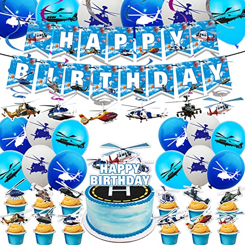 Hubschrauber Geburtstag Party Dekoration - Flugzeug Thema Supplies Mit Banner, Spiralen, Cupcake Toppers Und Ballons für Flieger Feier Hubschrauber Geburtstag Party Dekoration - Flugzeug Thema Supplies Mit Banner, Spiralen, Cupcake Toppers Und Ballons für Flieger Feier von POMNUG
