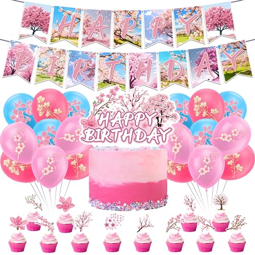 Kirschblüte Party Dekorationen Japanische Dekorationen Inklusive Kirschblüte HAPPY BIRTHDAY Banner Kuchen Cupcake Toppers Ballons für Kirschblüte Party Zubehör Hochzeit Brautdusche Baby Dusche Kirschblüte Party Dekorationen Japanische Dekorationen Inklusive Kirschblüte HAPPY BIRTHDAY Banner Kuchen Cupcake Toppers Ballons für Kirschblüte Party Zubehör Hochzeit Brautdusche Baby Dusche von POMNUG