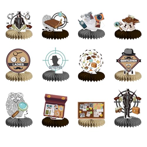 POMNUG 12-Pack Detective Honeycomb Mittelstücke Mystery Detective Mittelstücke Tischdekorationen Detective Tischdecker für Detective Party Dekorationen Detective Party Zubehör von POMNUG