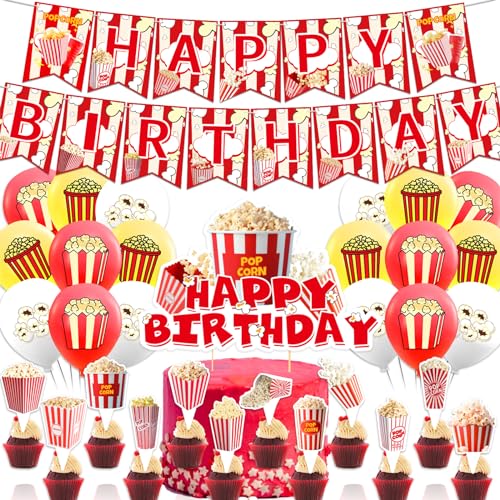 Popcorn Geburtstag Party Dekorationen - Banner, Cupcake Toppers, Kuchen Topper, Ballons für Film Nacht, Karneval, Zirkus Zubehör Popcorn Geburtstag Party Dekorationen - Banner, Cupcake Toppers, Kuchen Topper, Ballons für Film Nacht, Karneval, Zirkus Zubehör von POMNUG