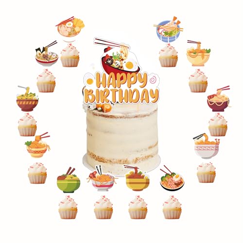 Ramen-Kuchendekorationen, Ramen-Nudeln, Kuchendekoration, Cupcake-Topper für japanische Geburtstagsdekorationen, Ramen-Party-Dekorationen, Geburtstagsparty-Zubehör, 25 Stück von POMNUG