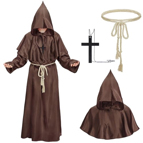 PONCEAU Halloween Mönch Robe Priester Robe Mönch Kostüm Herren mit Kapuze und Kreuz Mönch Kostüm Renaissance Hooded Cosplay Karneval Mittelalter Halloween Kostüm Mönchskostüm PONCEAU Halloween Mönch Robe Priester Robe Mönch Kostüm Herren mit Kapuze und Kreuz Mönch Kostüm Renaissance Hooded Cosplay Karneval Mittelalter Halloween Kostüm Mönchskostüm von PONCEAU