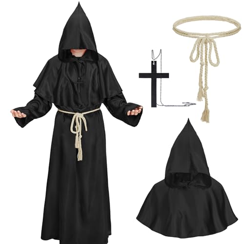 PONCEAU Halloween Mönch Robe Priester Robe Mönch Kostüm Herren mit Kapuze und Kreuz Mönch Kostüm Renaissance Hooded Cosplay Karneval Mittelalter Halloween Kostüm Mönchskostüm PONCEAU Halloween Mönch Robe Priester Robe Mönch Kostüm Herren mit Kapuze und Kreuz Mönch Kostüm Renaissance Hooded Cosplay Karneval Mittelalter Halloween Kostüm Mönchskostüm von PONCEAU