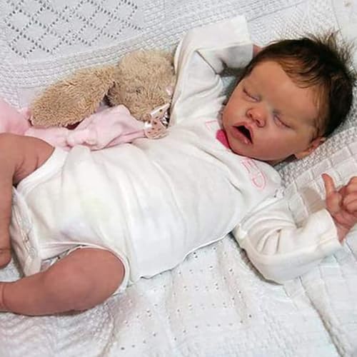 PONDKP Reborn Baby Puppe Newborn 47 cm Silikonpuppen Baby Mädchen Lebensecht Reborn Baby Junge Mit Haaren Lebensechte Haut Und Flexible Arme Beine von PONDKP
