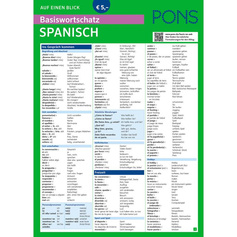 PONS Basiswortschatz Spanisch auf einen Blick von PONS