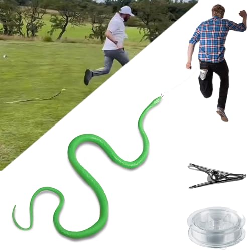 Schlangenstreich mit Schnurclip,Schlangenstreich zum Anklemmen, realistische Gummischlange,die gruselig aussieht und Menschen jagt, DIY-Golf-Schlangenstreich mit Schnur und Clip ( Color : Green ) von POOLPO