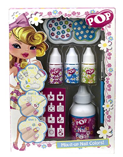 POP Nagellack Selbstmisch-Set mit 3 verschiedenen Nagellackfarben, 12 Nagelmotivschablonen, vielen Nagelstickern und Mischbehälter von POP by Markwins