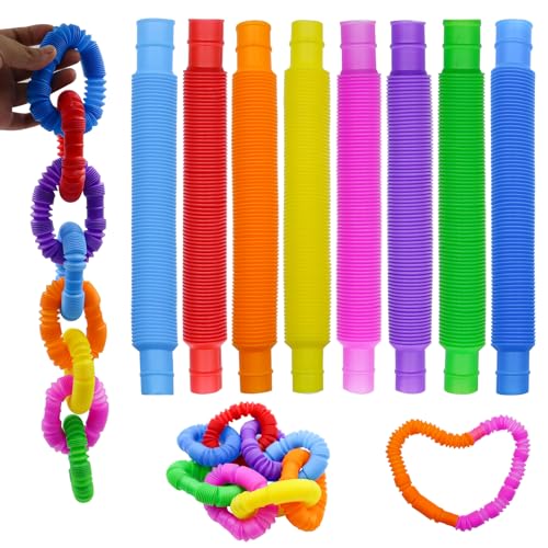 24 Stücke Mini Pop Röhren Sensorik Spielzeug 19 mm Kinder Sensorik Röhren Bunt Stretchrohr-Sensorik Spielzeug Pop Tubes für Stressabbau und Anti-Angst (8 Farbe) von POPAPIE
