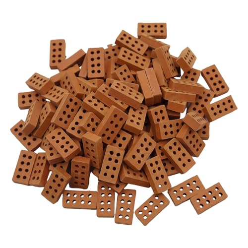 POPAPIE 100 Stück Mini Ziegelsteine,Mini Modellziegel Gebäude,Modellbau Backsteine,Mini Simulation Ziegel für DIY Bauen Puppenhaus Garten Ornament Haus Spielzeug Deko (8 Loche,2x1x0,5cm) von POPAPIE