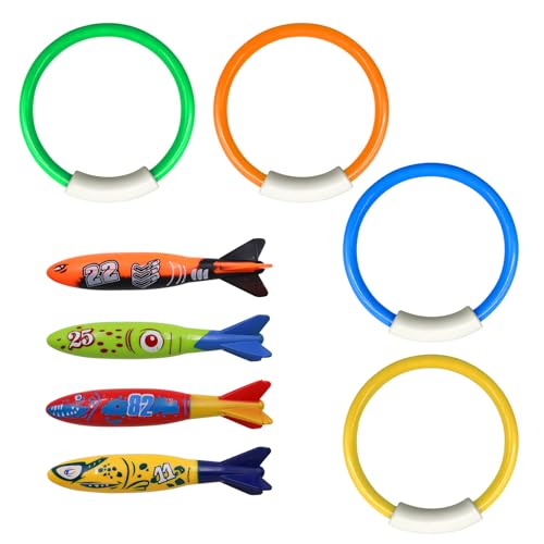 POPAPIE 8 Stück Tauchspielzeug für Kinder Tauchspielzeug Pool Spielzeug Tauchringe für Kinder Unterwasser Tauchring Set für Tauchtraining Schwimmspielzeug (Farbe B) von POPAPIE