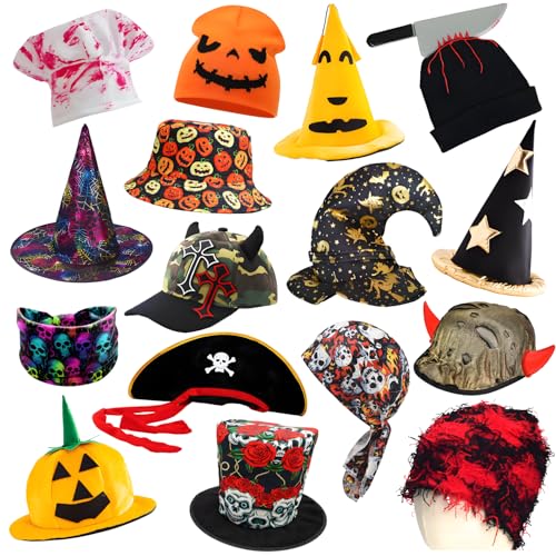 12 verschiedene lustige Halloween-Hüte, Hexenhut, Halloween-Kostüm, Foto-Requisiten, Hüte für Erwachsene, Männer, Frauen 12 verschiedene lustige Halloween-Hüte, Hexenhut, Halloween-Kostüm, Foto-Requisiten, Hüte für Erwachsene, Männer, Frauen von POPCIEL