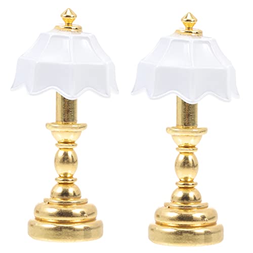 POPETPOP 1 Satz Mini-schreibtischlampenmodell Puppenhaus Klein Miniatur-hausbeleuchtung Miniaturlicht Modell Lampe Mini-möbelmodell Metall Golden 2 Stück von POPETPOP