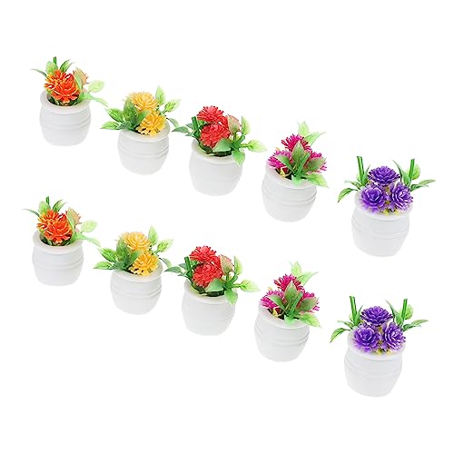POPETPOP 10 Stück Mini-Simulation Topfpflanze Terrakotta Häuser eingetopft drinnen Laub kunstpflanze Miniatur-Topfpflanzen Mini-Haustopfpflanzen Mini-Fake-Pflanzen Plastik von POPETPOP