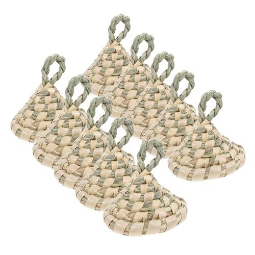 POPETPOP 10 Stück Strohhut Mini Party Hüte Stroh Handwerk Minihüte zum Basteln Strohhüte zum Basteln Minihut zum Basteln Miniatur-Strickmützen Mini-Strickmützen Gras Khaki von POPETPOP