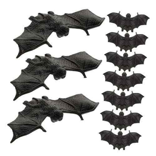 POPETPOP 10 Stück Teiliges Halloween Deko mit Realistischen Schwarzen Fledermausfiguren aus Weichem Gummi Vielseitige Halloween und Aprilscherz Requisiten für Bar und Geisterhaus von POPETPOP