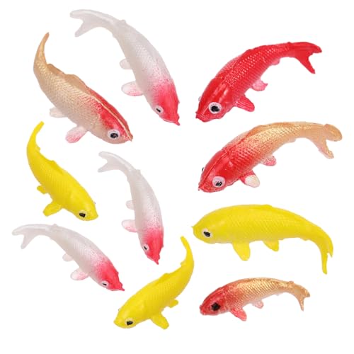 POPETPOP 10 Stück Teiliges Mini Koi Fisch Figuren Realistische Kunstfische mit Lebensechten Farben Detailreiche Dekoration für Aquarium Miniaturlandschaften und Minihäuser Vielseitige von POPETPOP