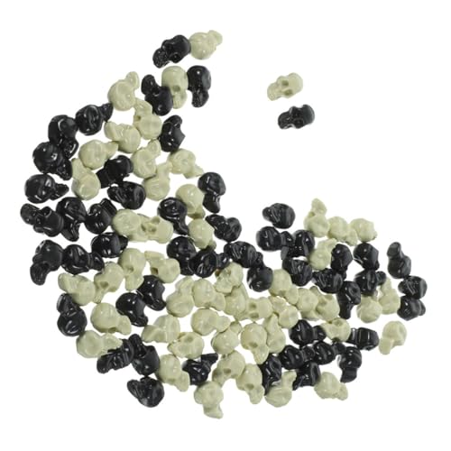POPETPOP 100Stücke Mini Schädelköpfe aus Kunststoff Gruselige Halloween Dekoration Kopfornament für Partys Spukhaus Requisiten DIY Deko für Karneval und Aprilscherze von POPETPOP