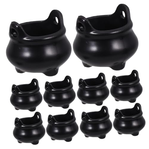 POPETPOP 12 Stück Teiliges Mini aus Robustem Abs Realistische Halloween Deko für Puppenhaus Schreibtisch und Schwarzer Mini Kessel für Gruselige DIY Bastelprojekte von POPETPOP