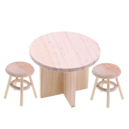 POPETPOP 1Satz Esszimmer Möbel Set für Puppenhaus Unvollendeter Runder und Kleine Holz Hocker Realistische Möbelmodelle für Küchen und Esszimmerdekoration Charmante von POPETPOP