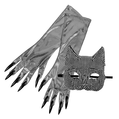 POPETPOP 1Satz Halloween Katzenmaske mit Handschuhen Cosplay Maske für Karneval Maskenball Partys für Halloween Festliche Anlässe von POPETPOP