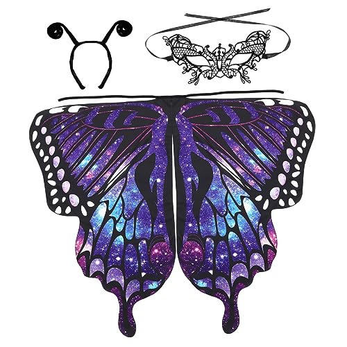 POPETPOP 1Satz Halloween Schmetterlingsflügel mit Umhang Maske Stirnband für Strapazierfähiges Farbverlaufendes Design für Cosplay Tanzpartys von POPETPOP