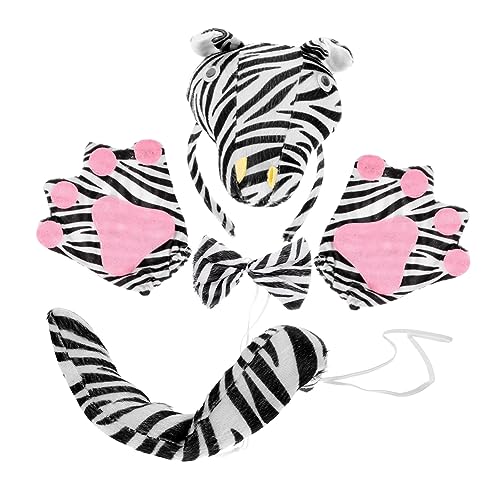 POPETPOP 1Satz Zebra Kostümzubehör Set Teiliges Set mit Stirnband Fliege Handschuhen für Halloween Cosplay Bühnenauftritte Wiederverwendbare Requisiten Weichem von POPETPOP