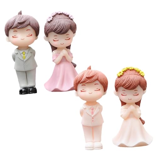 POPETPOP 2 Paare Hochzeitsfiguren Braut Bräutigam Deko Kleine Puppen Tortendeko Realistisches Design Stabile Tischdekoration Valentinstag Freundin Ehemann von POPETPOP