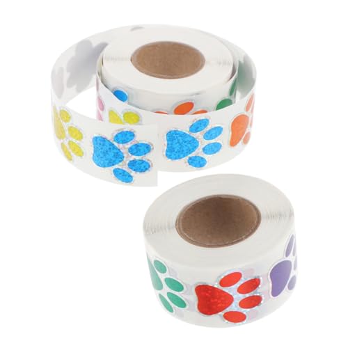 POPETPOP 2 Rollen Selbstklebende Aufkleber Mit Hundepfotenabdruck, Bunte Tierpfoten-Etiketten, Glitzernde Welpenpfoten-Ausschnitte Zum Basteln, Für Umschläge, Pinnwände, DIY-projekte von POPETPOP
