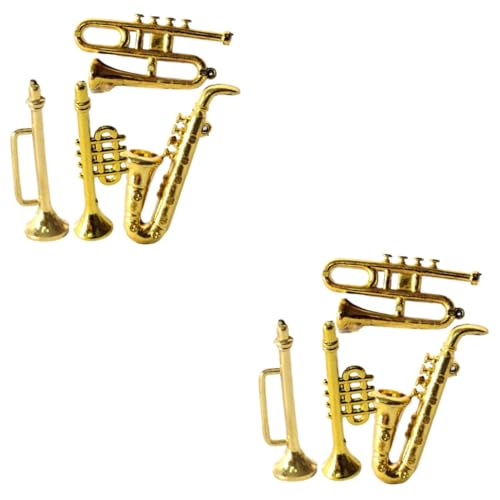 POPETPOP 2 Sätze Mini-Saxophon Miniaturen Puppe Winzig Mini-trompete Dekorationen Mini- Entzückendes Mini-Instrument Mini - Golden Plastik 4 Stücke * 2 von POPETPOP