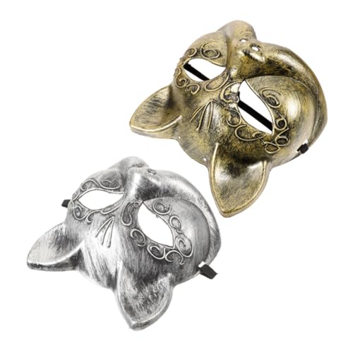 POPETPOP 2 Stück Fuchs Halbgesichts Maske Silber Gold Funkelnde Tiermasken Karneval Halloween Cosplay Maskerade Damen Kostümzubehör Verspieltes Design von POPETPOP
