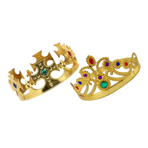 POPETPOP 2 Stück Halloween Krone Teiliges Goldene Königskrone und Königinnen Diadem mit Juwelen Stabiles Cosplay Party Accessoire für Geburtstag Maskerade und Festliche Verkleidung von POPETPOP