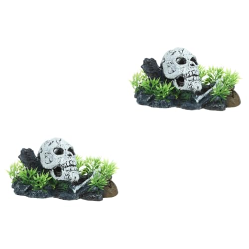 POPETPOP 2 Stück Halloween-aquarium-schädel-reptilien-box-dekoration Skelett Fischtankdekor Fischfelsen Aquariumdekorationen Aquarienpflanzen Aquarienkies Aquarium-set Desktop-schädel Harz von POPETPOP