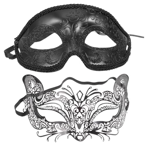 POPETPOP 2 Stück Masquerade Maske Halbgesicht Metall Schwarz mit Strass Verstellbar Damen Mardi Gras Party Ball Kostüm Zubehör POPETPOP 2 Stück Masquerade Maske Halbgesicht Metall Schwarz mit Strass Verstellbar Damen Mardi Gras Party Ball Kostüm Zubehör von POPETPOP