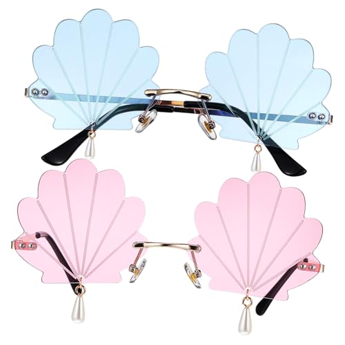 POPETPOP 2 Stück Muschel Partybrille Damen PC Rahmen Rave Sonnenbrille mit Anhänger Modisch für Karneval Festival Outdoor Geeignet POPETPOP 2 Stück Muschel Partybrille Damen PC Rahmen Rave Sonnenbrille mit Anhänger Modisch für Karneval Festival Outdoor Geeignet von POPETPOP