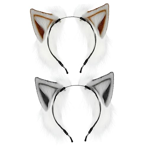 POPETPOP 2 Stück Plüsch Tierohren Haarreif Elastisches Fuchsohren Stirnband für Erwachsene und Leichtes Realistisches Cosplay Accessoire für Halloween Weihnachten Karneval von POPETPOP