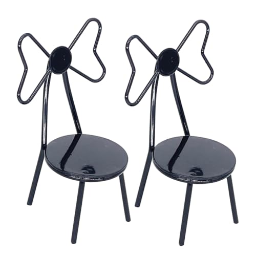 POPETPOP 2 Stück Puppenhausmöbel Kleines Möbelmodell Miniatur Winzig Dekorativer Puppenstuhl Puppenhausstuhl Mini-Stuhl Selber Machen Mini-Schlafzimmer Schmücken Black Metall von POPETPOP
