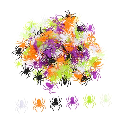 POPETPOP 200 Stück Halloween Deko Plastik Spinnen Mix Mini Realistische Gruselige Scherzartikel Party Dekoration Kunststoff für Zuhause und von POPETPOP