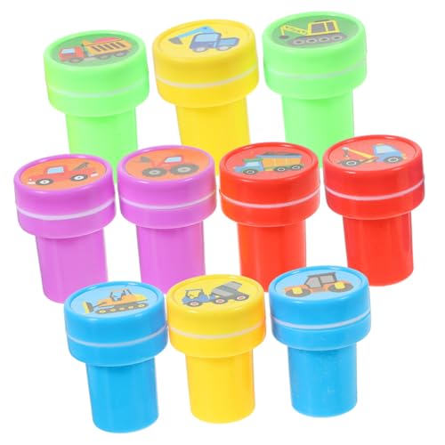 POPETPOP 20Stücke Selbstfärbende BAU LKW Muster Stempel Kreative DIY Tagebuch Stempel für für Bastelprojekte und Belohnungen der Schule Baufahrzeuge Thema von POPETPOP
