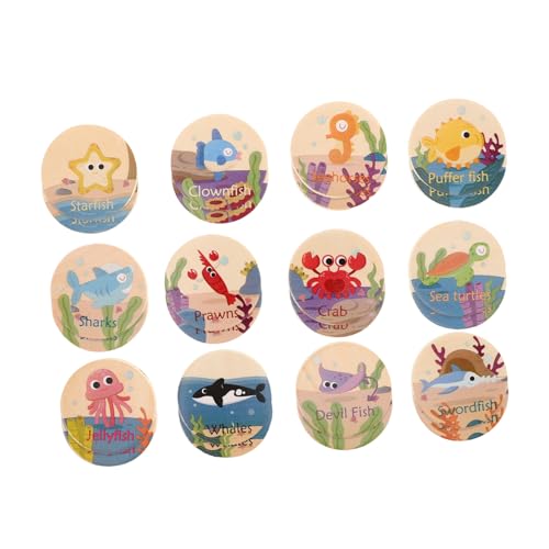 POPETPOP 24 Stück Marine Animal Memory Chess Tiermodell Speicherkartenspiel Spielzeugtiere Wal Tier-Matching-Spiel Walspielzeug Beluga-wal- Holz Khaki von POPETPOP