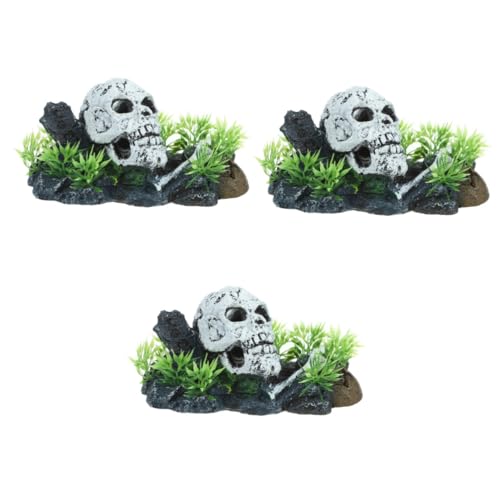 POPETPOP 3 Stück Halloween-aquarium-schädel-reptilien-box-dekoration Desktop-schädel Aquariumdekorationen Aquarienkies Aquariumdeckel Bausatz Kanister Panzerspielzeug Fischfelsen Harz von POPETPOP