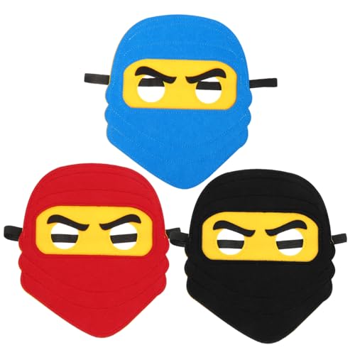 POPETPOP 3 Stück Teiliges Ninja Masken aus Filz Leichte Cosplay Augenmasken in Rot Blau Schwarz Elastisch Verstellbar für Halloween Fasching Kostümparty und Karneval von POPETPOP